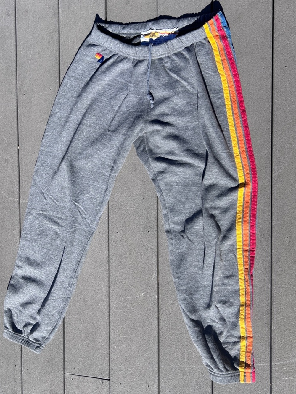 Aviator Nation Wm. L Heather Gray Jogger sweatpants Classic 5 Stripe.